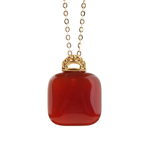 Natural Red Agate Wushi Brand Square Candy Necklace 925 Silver Zodiac Year Lucky Pendant Perfect Festival Gift