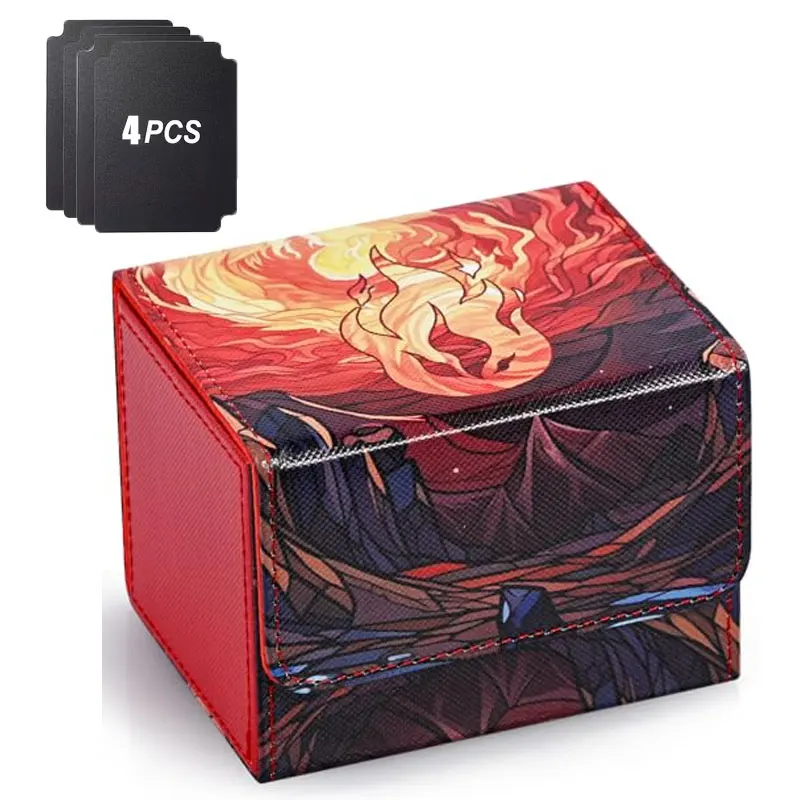 Card Deck Box for Pattern Print, Holds 120+ Sleeved Cards with 4 Dividers, PU Leather Card Box for TCG Trading Cards