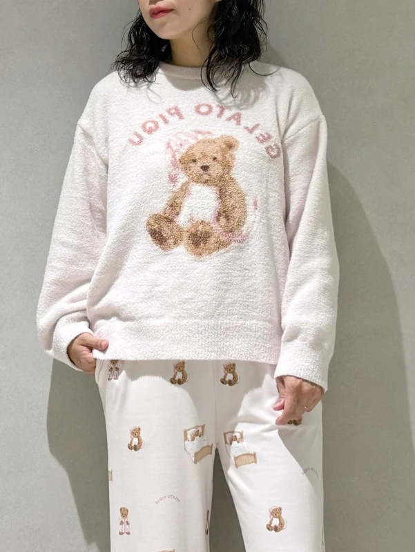 Japanese Style Winter Thick Warm Sweater Room Wear Pajamas Sleep Good Night Bear Home Wear Night Wear Lounge wear Set