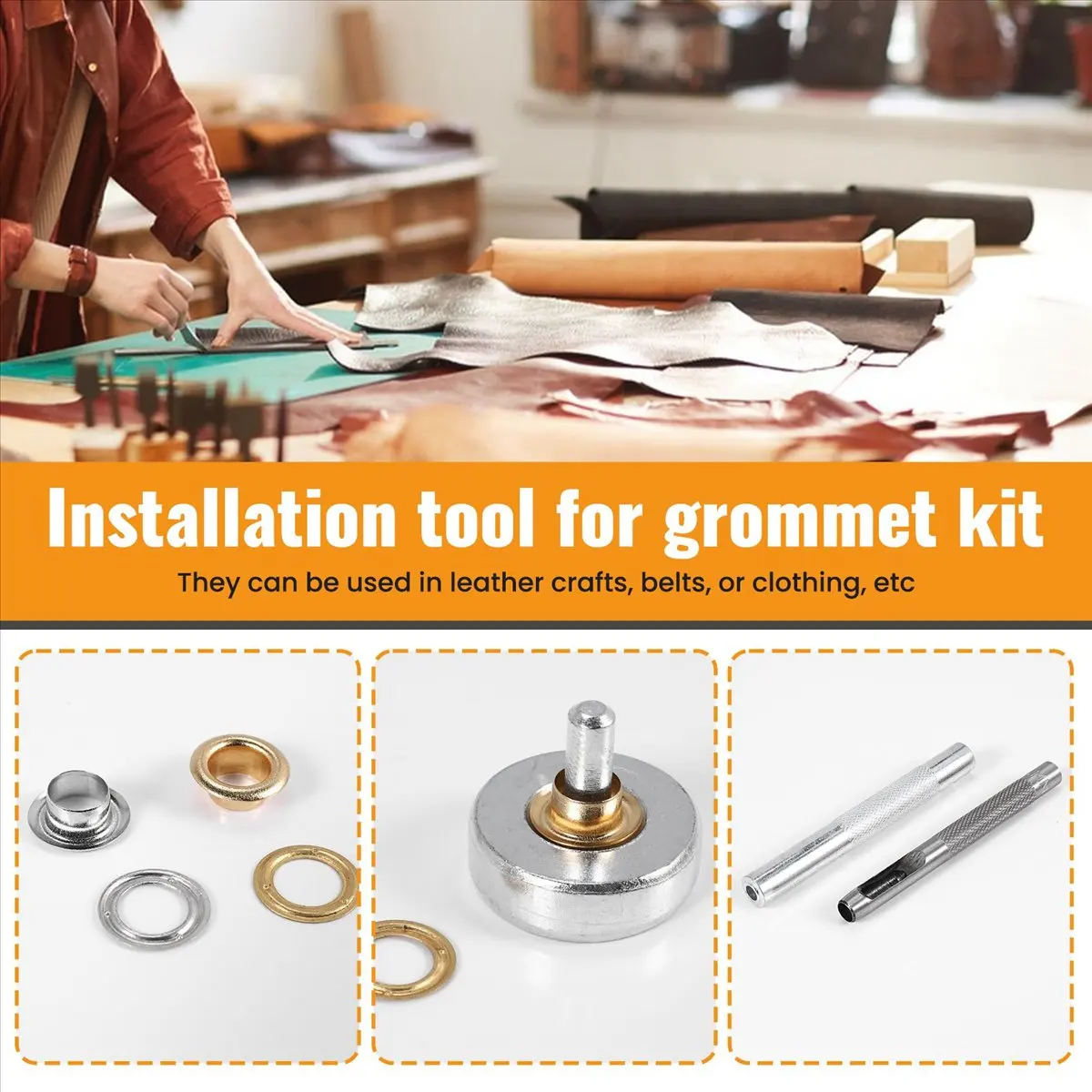 

AB09 100 Sets 1/4 Inch Grommet Kit Grommets Eyelets with 3 Pieces Install Tool Kit, 2 Colors