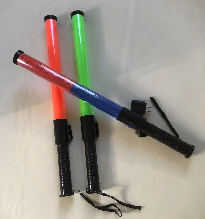 21.6 Inch PVC LED Traffic Signal Warning Light Road Safety Rod Conductor's Stick With Pothook Built-in Rechargeable Battery