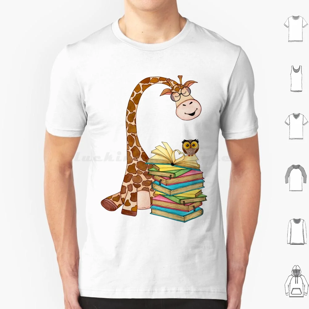 Cute Giraffe With Books And Baby Owl T Shirt Cotton Men Women DIY Print Always American Among Amount Analysis And Animal