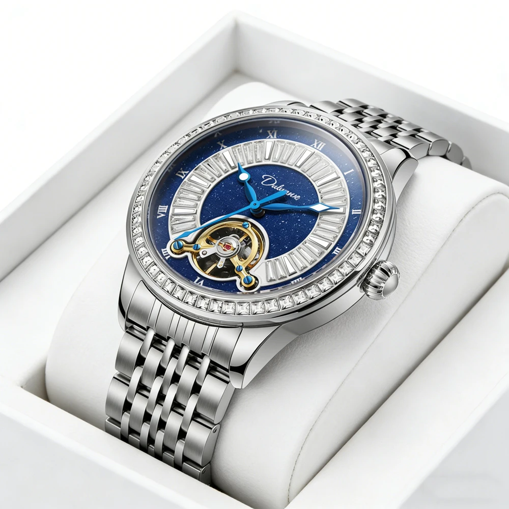 

Мужские высококачественные полностью автоматические механические часы, водонепроницаемые, с ремешком из нержавеющей стали, многофункциональные, с указанием дня недели и даты, спортивные мужские часы