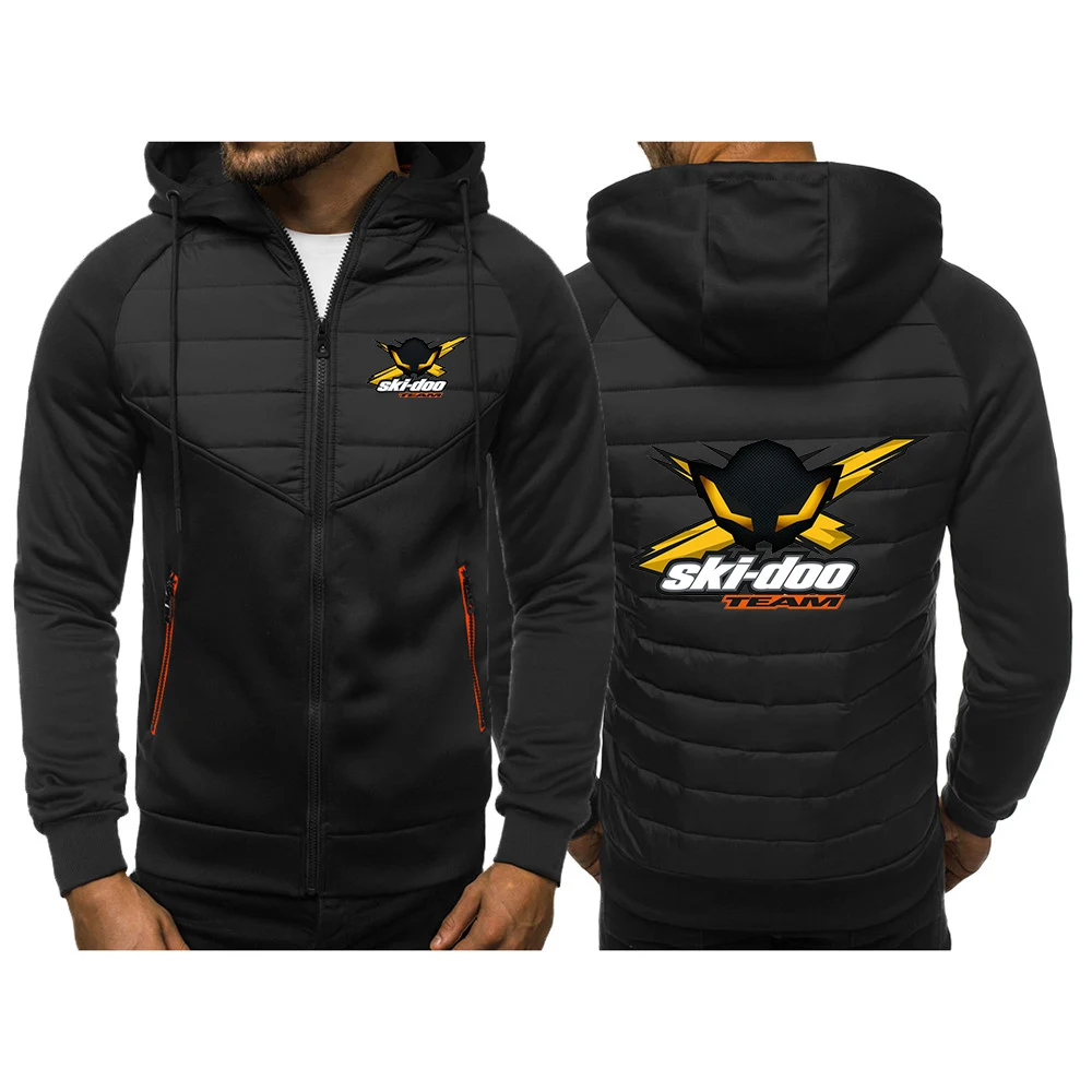 2023 New Spring Autumn Ski Doo Can-am Logo Printed Tricolor Hooded Casual Coat Men's Popular Patchwork Zipper Thin Padded Jacket