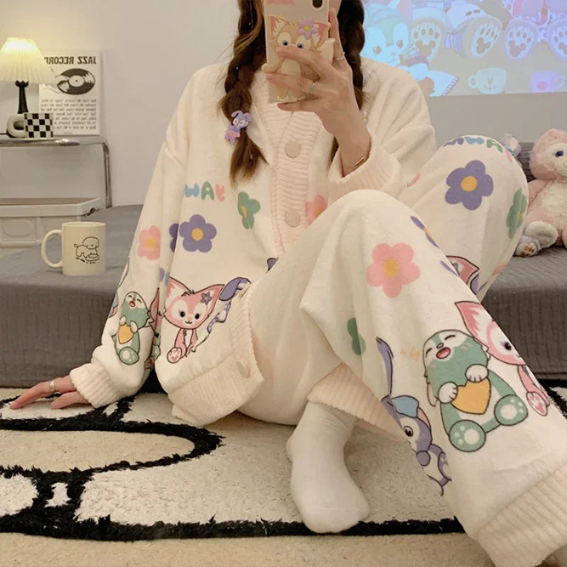 Yugui dog pajamas cartoon Sanrio loungewear winter long-sleeved trousers warm two-piece set Sanrio Yugui dog women's pajamas