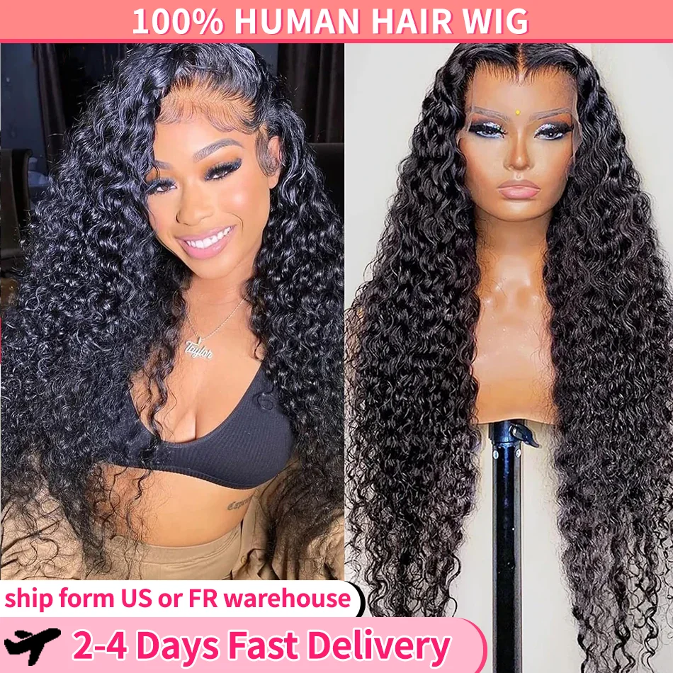 Deep Wave HD 13x4 Lace Front Wigs Water Human Hair Brazilian 4x4 Lace Closure 200% 13X6 HD Lace Frontal Wig Curly 30 32 34Inch