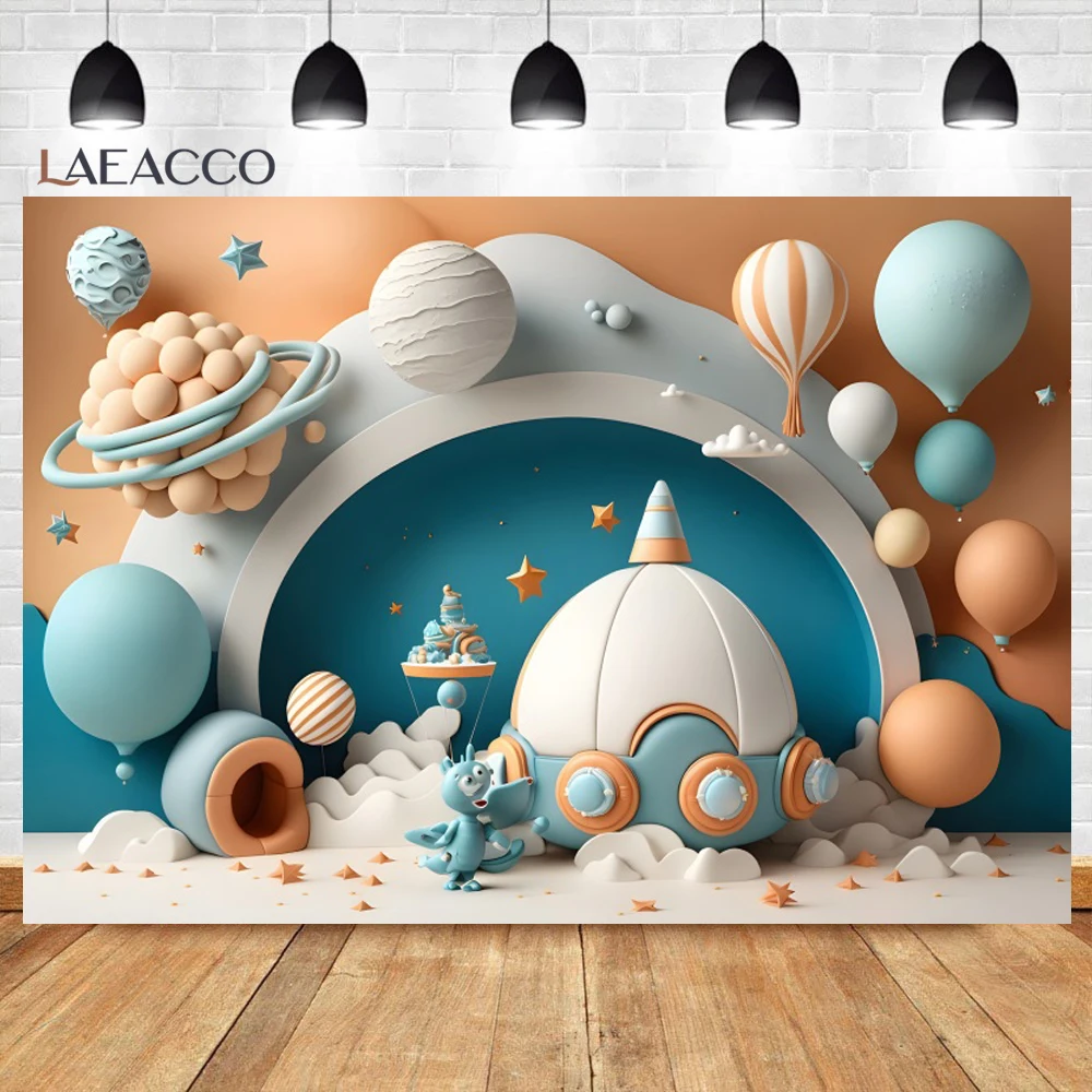 Astronaut Rocket Theme Photography Backdrop Outer Space Universe Planet Star Galaxy Boy 1st Birthday Party Decor Background Prop