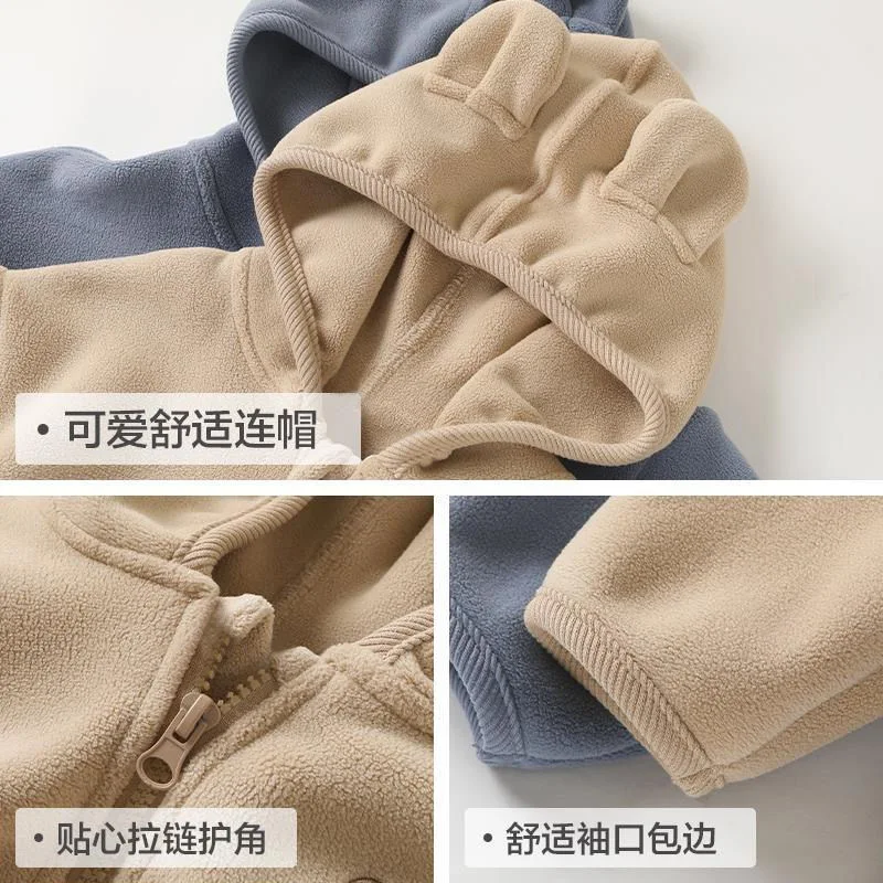 Baby thickened cotton-padded jacket autumn and winter new male and female baby cartoon hooded jacket plush cotton-padded jacket