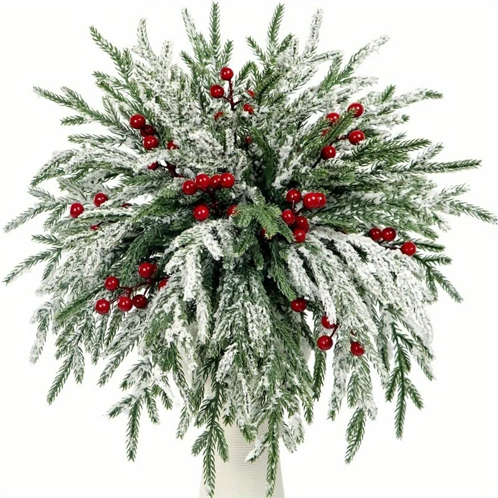 

20pcs Artificial Norfolk Pine Branches with Red Berries for Seasonal Holiday Wreaths Vase Centerpieces and Home Decorations