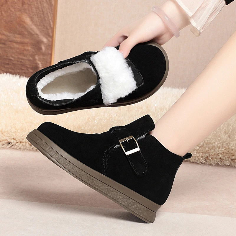 

AIYUQI Women Winter Shoes Suede Genuine Leather 2024 New Flat Natural Wool Warm Shoes Women Anti-Slip Women Shoes