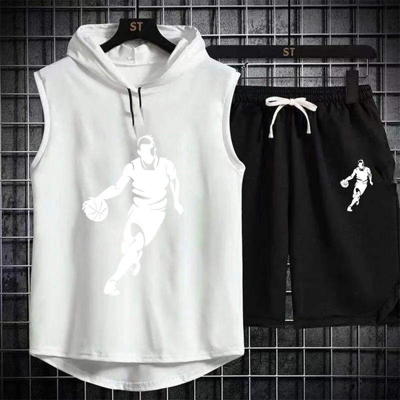 2024 Summer Men\'s Two Piece Set CasualT-Shirt and Shorts Set Mens Sports Suit Fashion Short Sleeve Tracksuit Hooded T-shirt