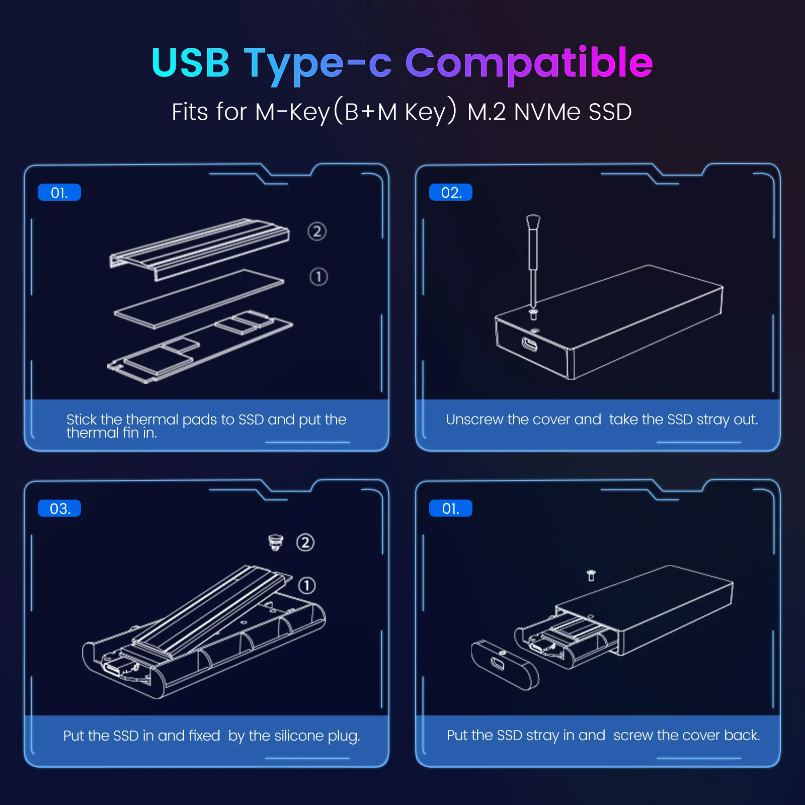 ORICO-carcasa de SSD para Gamer, carcasa de aluminio, USB 3,1, Gen2, 10Gbps, M2, NVMe, clave M y B, unidad de estado sólido, edición de vídeo