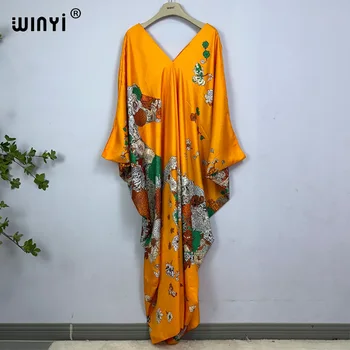 WINYI 드레스 길이: 130cm 패션 터키 드레스 보헤미아 인쇄 대시 키 여성 긴 kaftan 여름 색상 여성을위한 아프리카 드레스