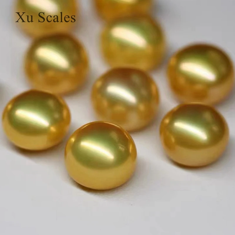 

DIY Natural Fresh Water Optimization Gold Pearl Ring Earrings Half Hole Naked Bead Particles Loose Flat Round Steamed Bread Type