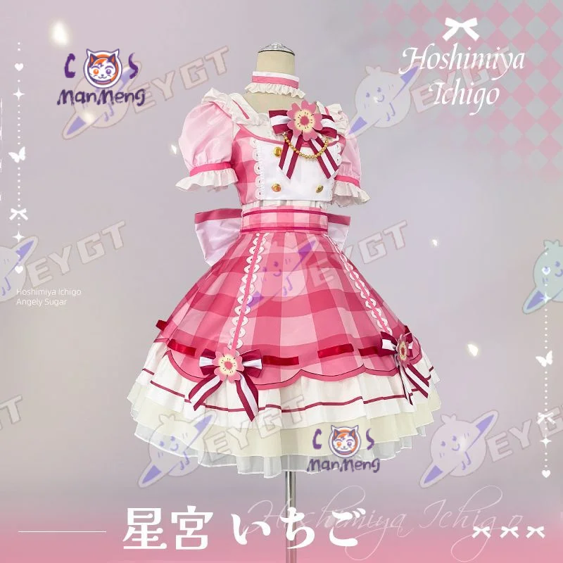 

Aikatsu！Anime Hoshimiya Ichigo Cosplay Costume Halloween Carnival Pink Lolita Dress Socks Tie Necklace Top Uniform Women Set