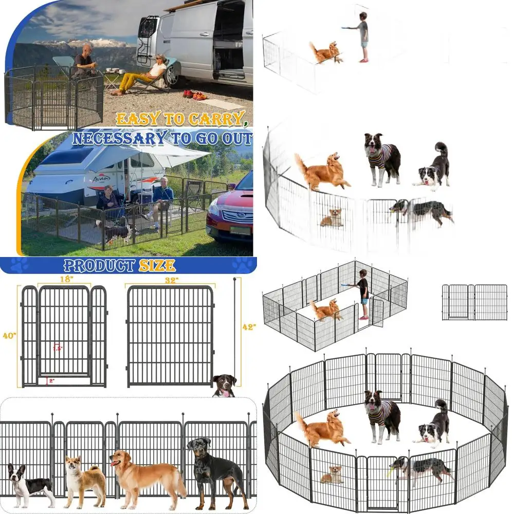 

Портативный уличный манеж для собак, 16 панелей, 40 высоких заграждений для всех размеров собак, идеально подходит для двора и кемпинга