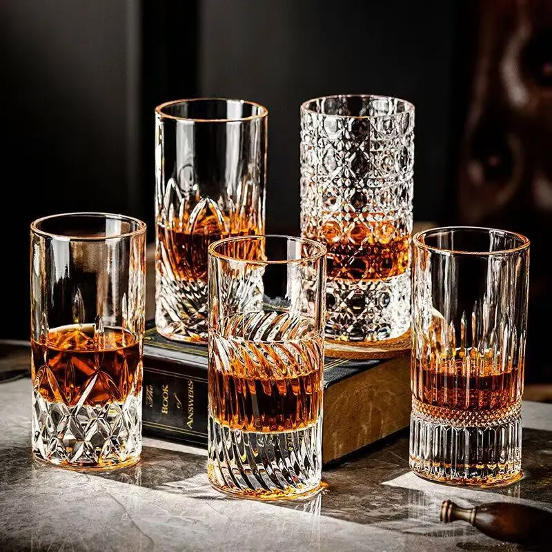 Thick-bottomed Embossed Juice Cups Engraved Crystal Glass Cups Creative Glass Cups High-end Beer Glass Whisky Glass Wine Glasses