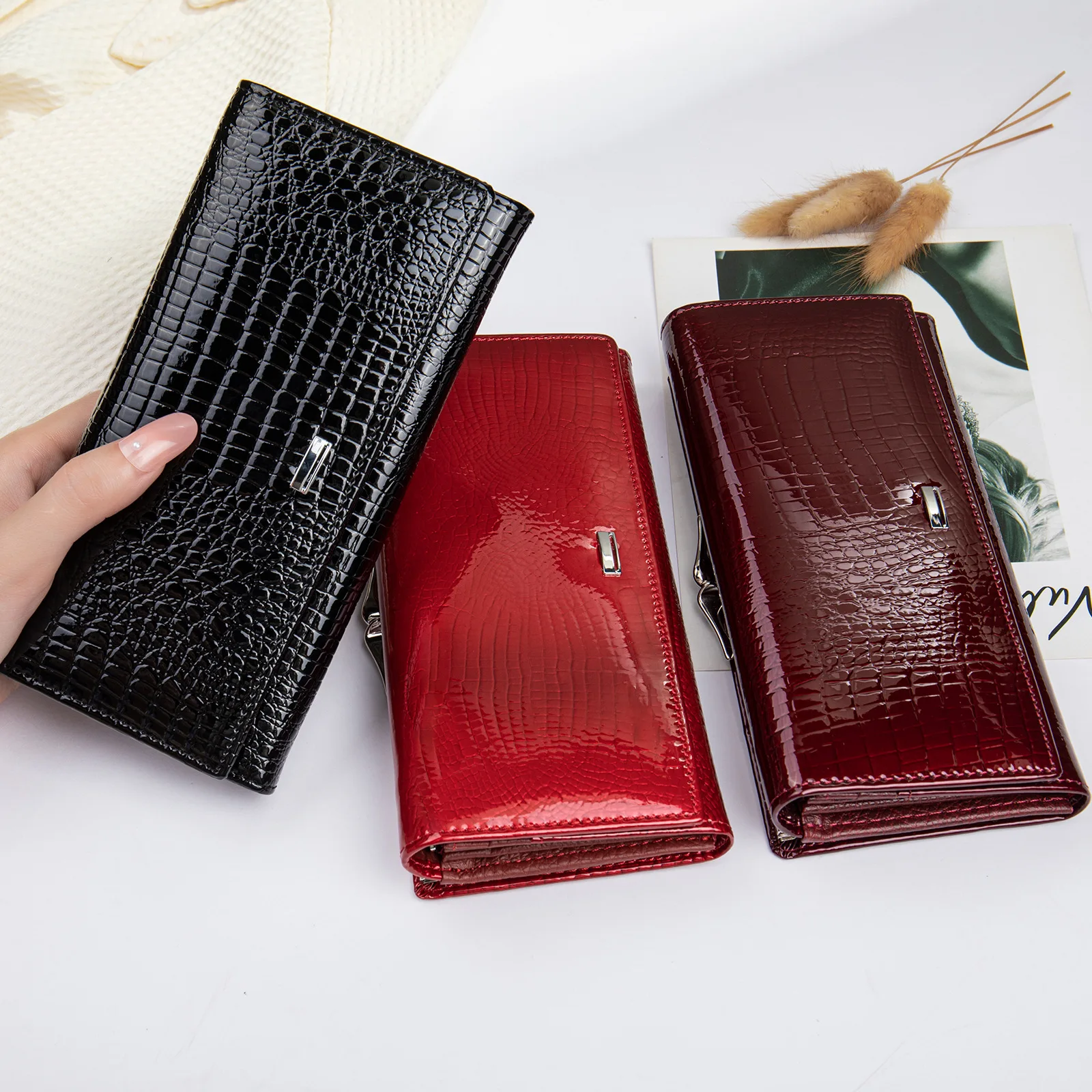 Genuine Leather Women's Long Wallet Designer Luxury Women Clutch Handbag Coin Purse ID Credit Card Phone Bag Holder for Ladies