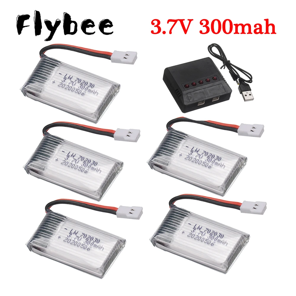 3.7V 300mAH Lipo Battery With 5-in-1 Charger For Udi U816 U830 F180 E55 FQ777 FQ17W Hubsan H107 Syma X11C FY530 RC Drone Battery