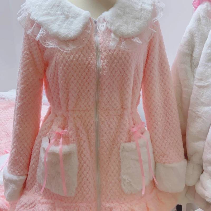 Original Design Sweet Cute Bow Y2k Pocket Fleece-Lined Women's Jackets 2025 Winter New Warm Loose Kawaii Cotton Coats Ladies