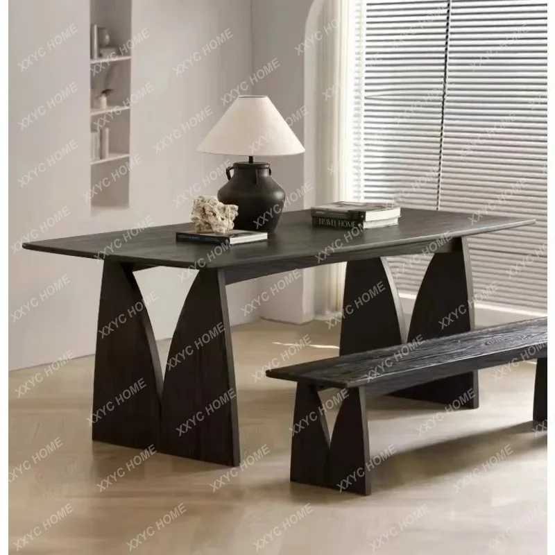 AWabi Sandy Wind Creative Solid Wood Desk Home Simple Negotiation Table Black Tea Table