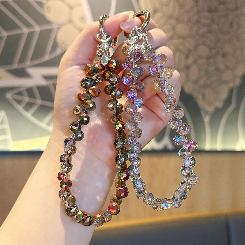 Y2K Luxury Glitter Crystal Portable Keychain Beads Chain Wrist