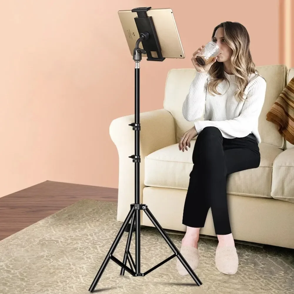 Adjustable Tripod Tablet Floor Stand 360° Rotating Holder, 24”-65” Height for 4-14” Tablets, Foldable & Portable Universal Mount