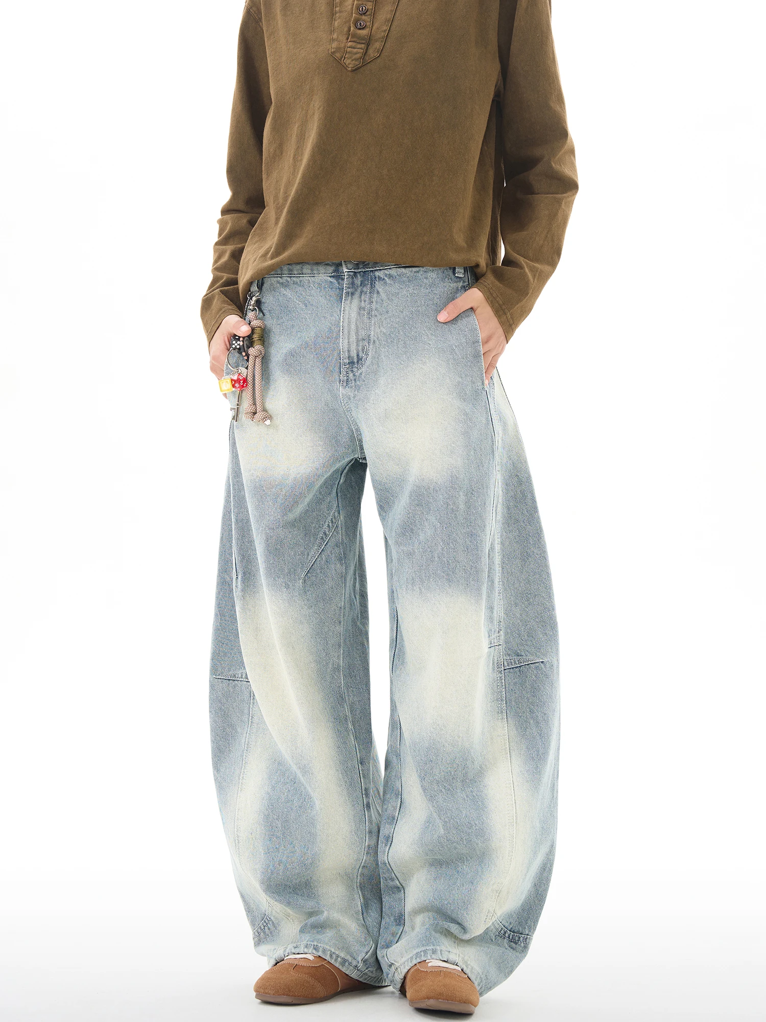 Thumpup American Retro Decosition Old Blade Jeans Herren Lose Weites Bein Design Lässige Sensehose Baumwoll-Polyester-Mischung