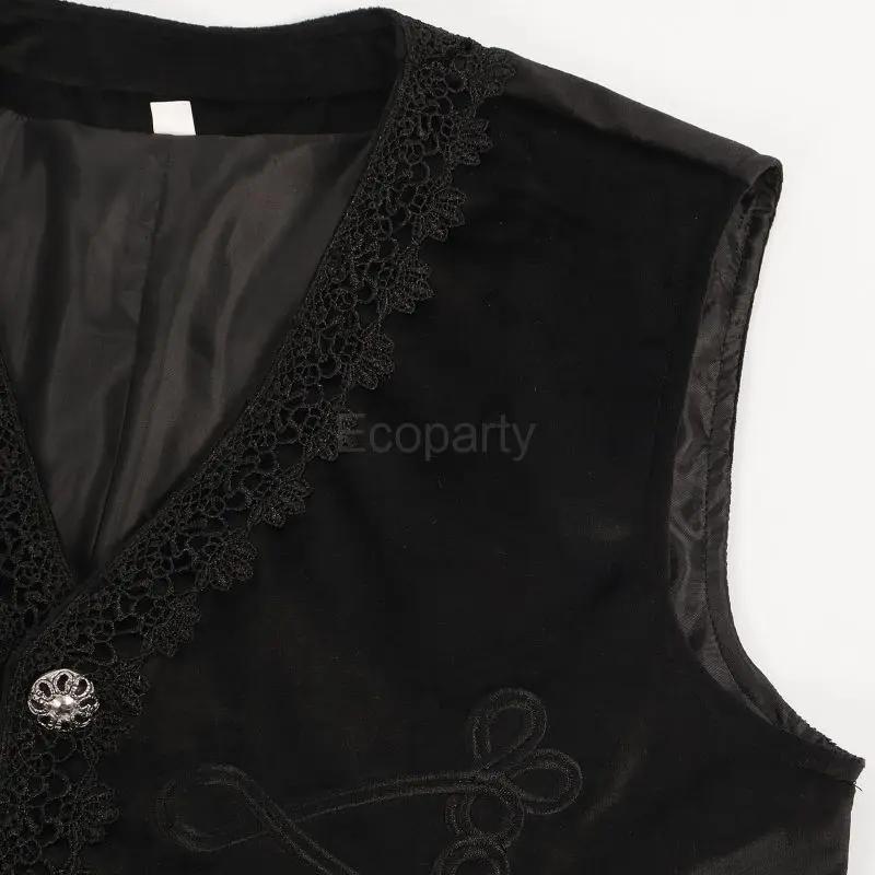 Men Medieval Retro Steampunk Vest Victorian Embroidery Gothic Waistcoat Black Sleeveless Jacket Adult Halloween Cosplay Costume