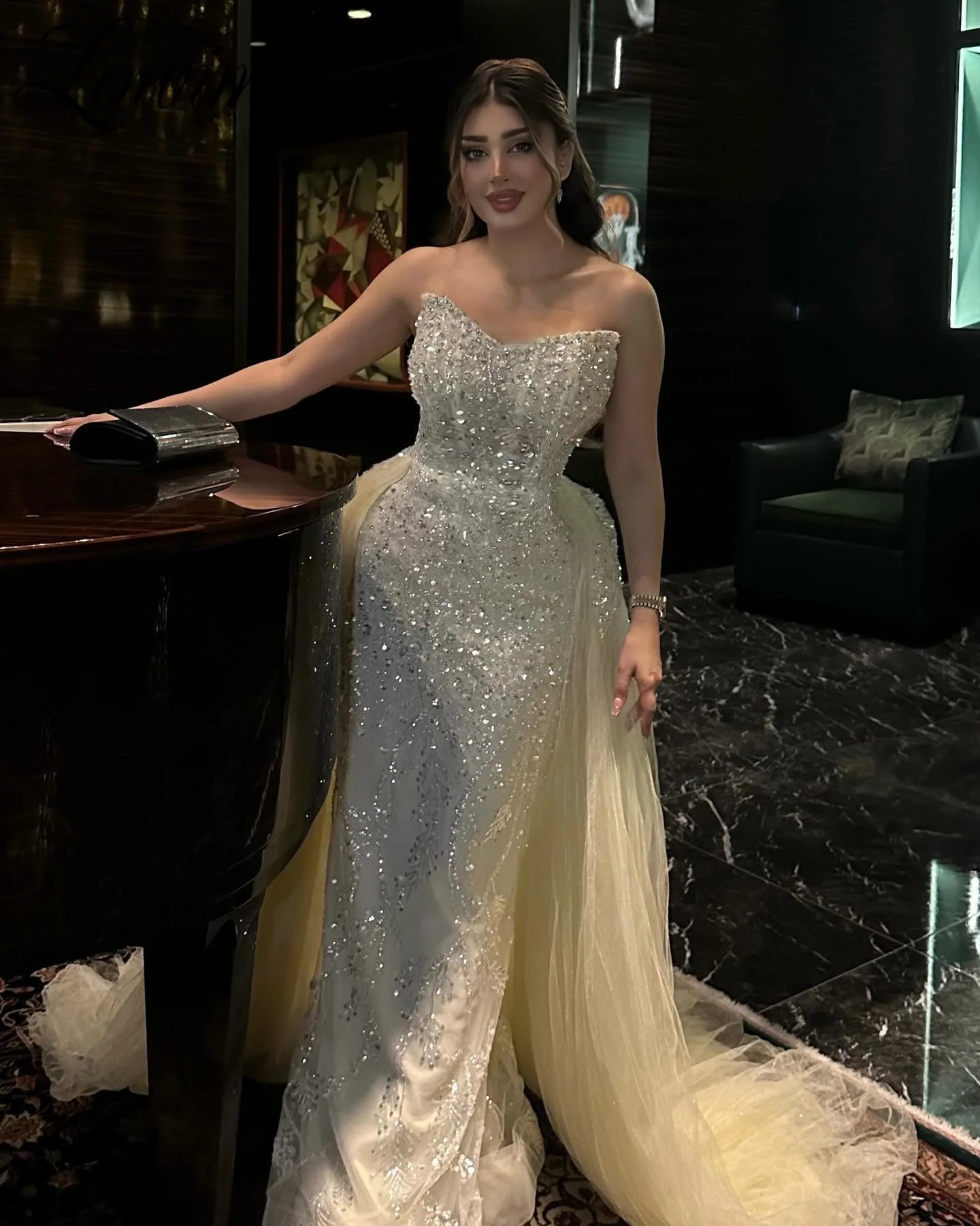 아랍 이브닝 드레스 비즈 무도회 가운, 분리형 기차 포함, 인어 여성 웨딩 파티 약혼 원피스, Abendkleider 2 in 1