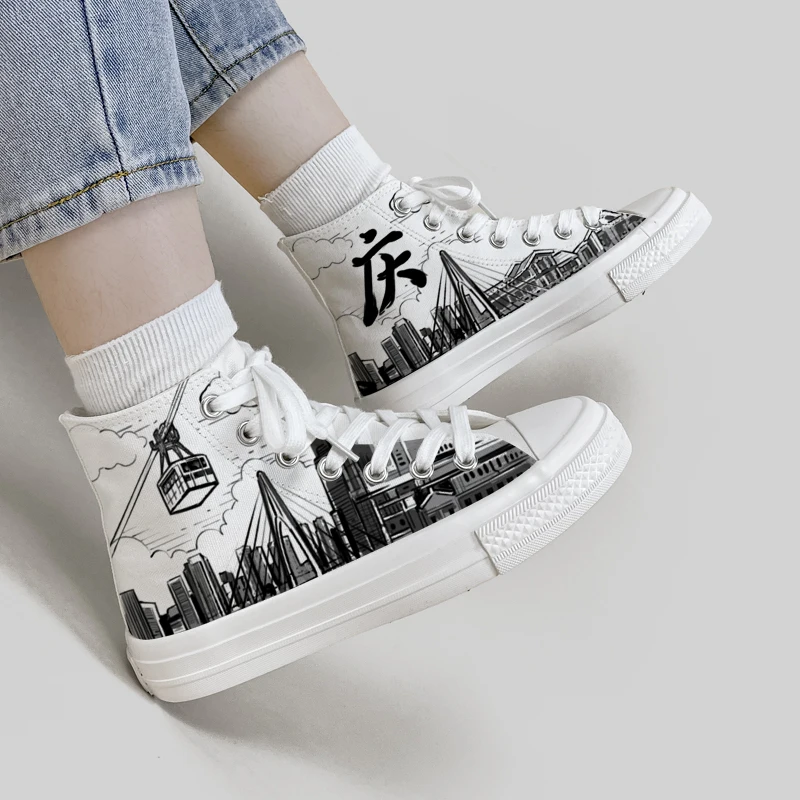 Amy e Michael Cyberpunk Style Graffiti ChongQing cina scarpe di tela da viaggio nuove donne femminili di moda Sneakers Casual alte