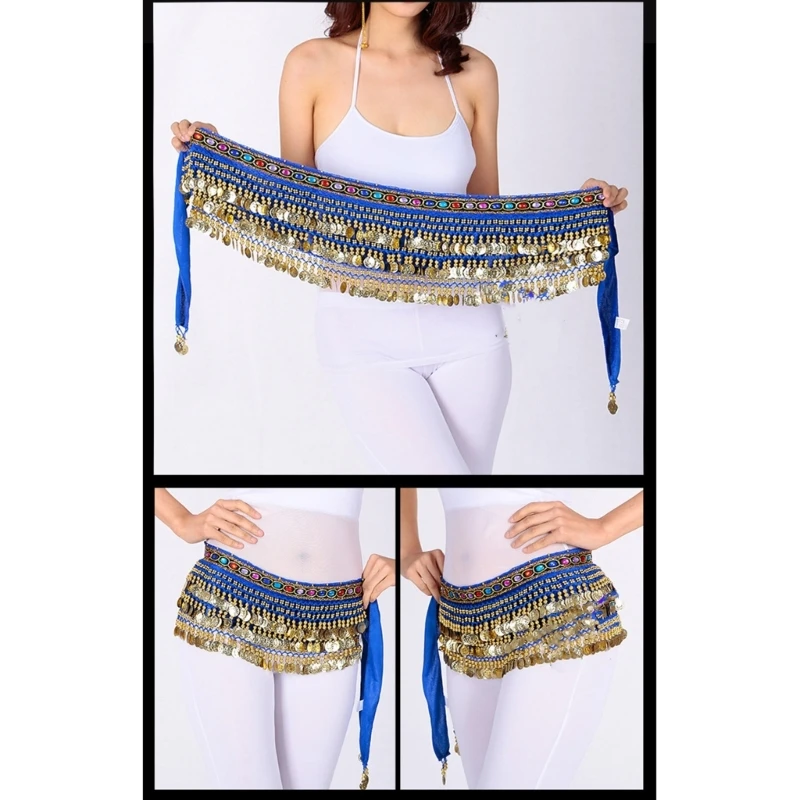 Women Belly Dance Hip Scarf Dance Skirt, Belly Dance Hip Scarf Belly Dancing Belt Waist Chain With Gold N7YF