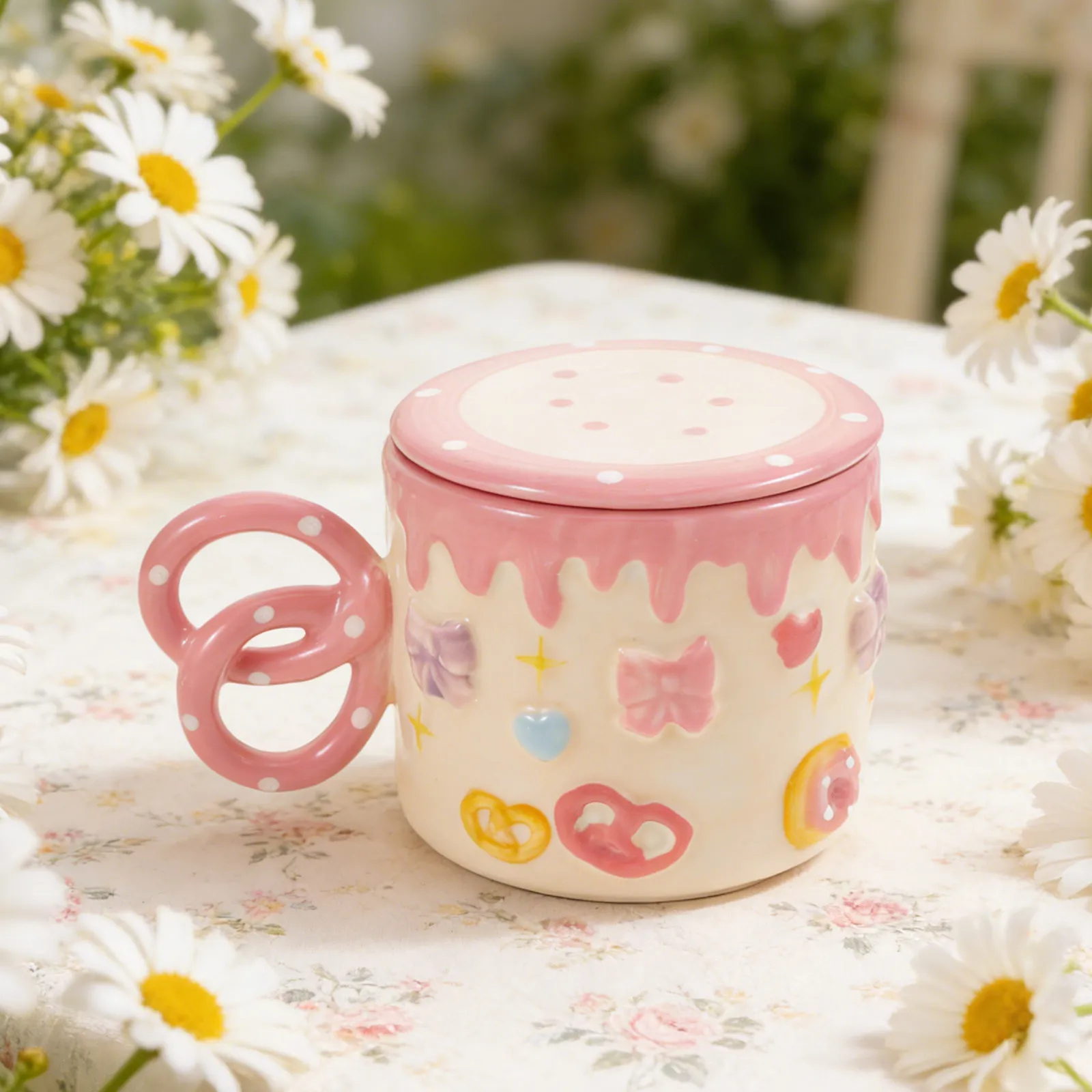 

Ceramic Coffee Mug 400Ml Bowknot Embossed Cute Tea Cup for Women Birthday Party Office Dishwasher Safe Hot Cold Drink Mug