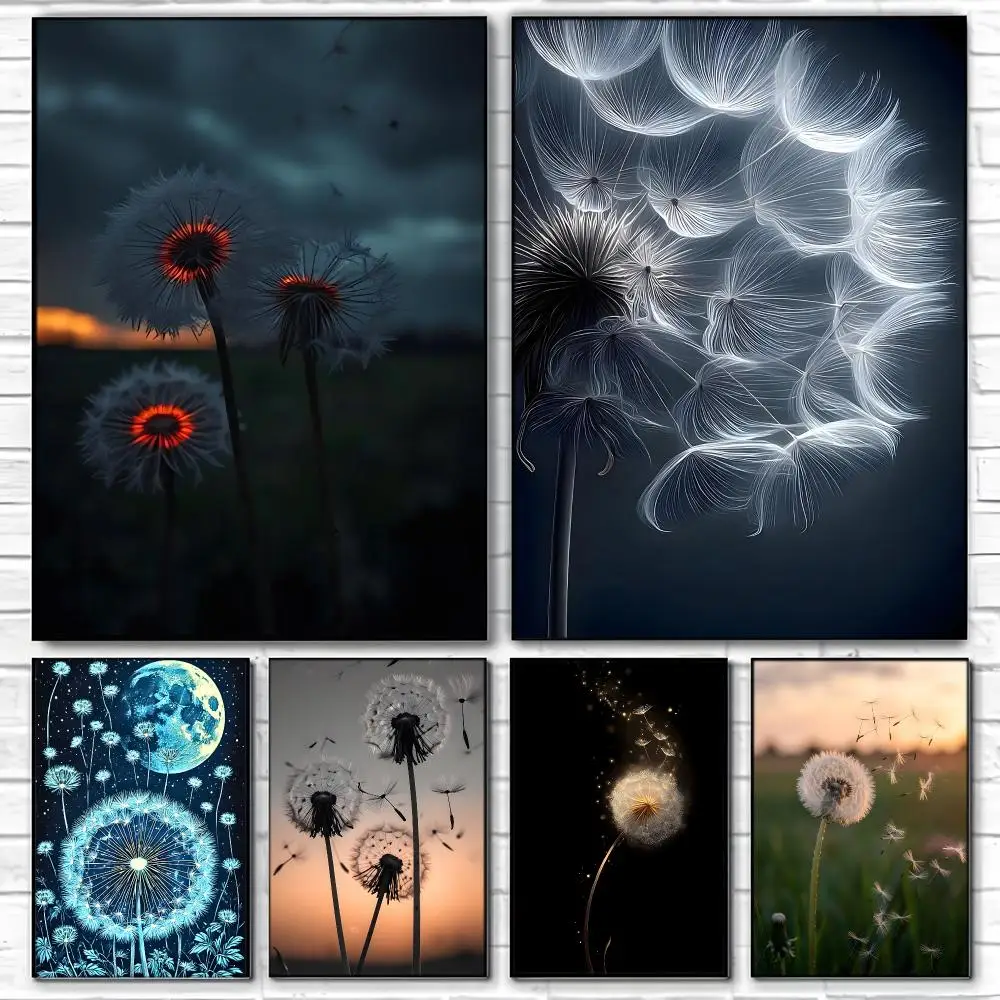 Cottagecore Flower Gift Dandelion Poster  Self-adhesive Art Waterproof Paper Sticker Coffee House Bar Room Wall Decor
