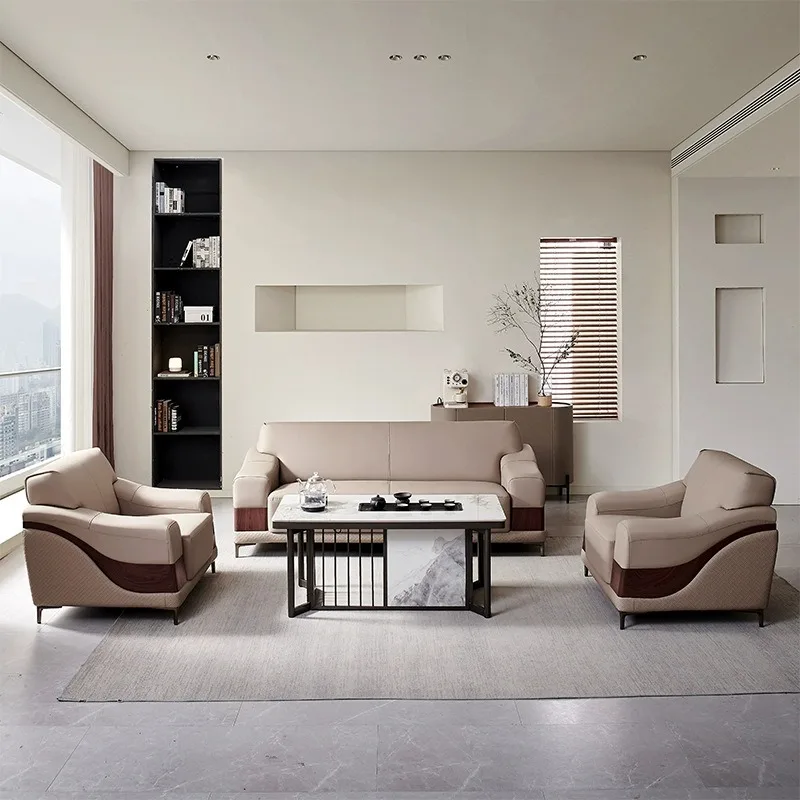 Modern Luxury 1+2+3 Leather Sofa Set for Office & Meeting Room Simple VIP Reception Style