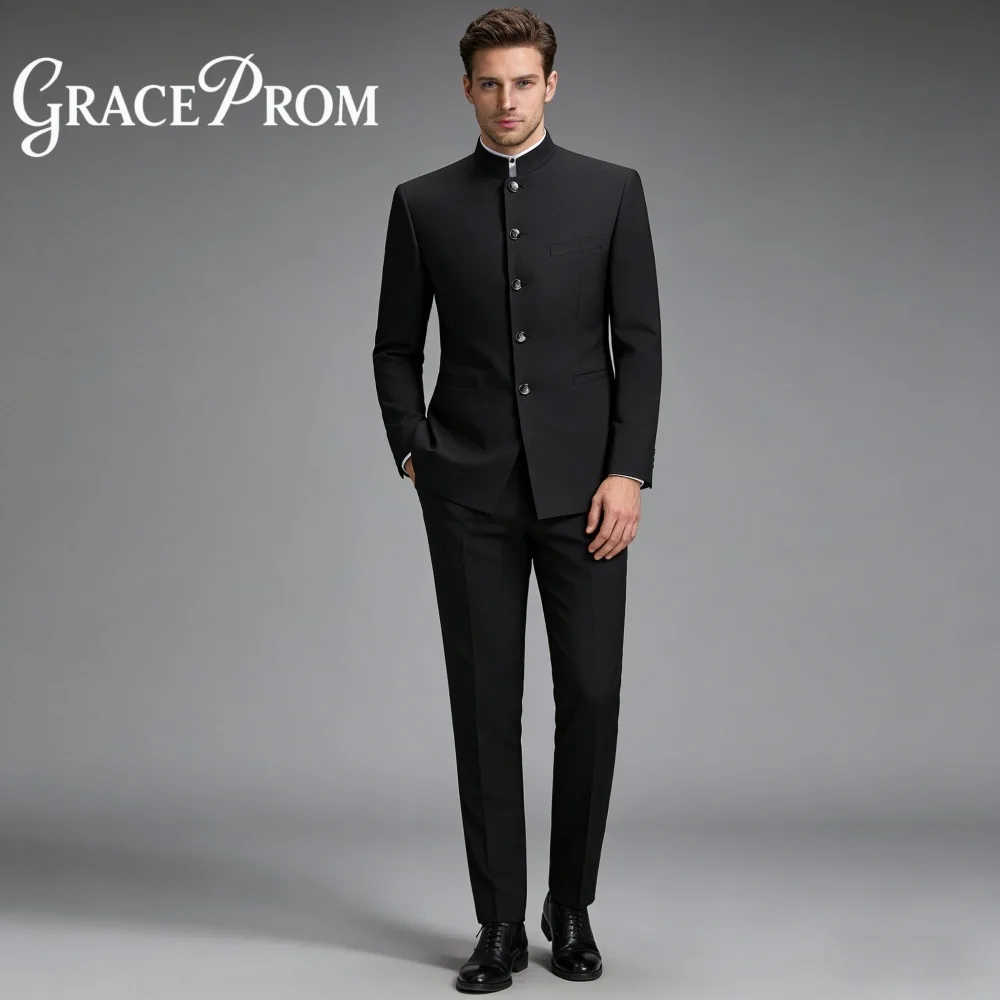 

Black Mandarin Collar For Men Wedding Formal Single Breasted 2PCS Suit Groom Suit Set Includes Jacket Pants Wedding Customized