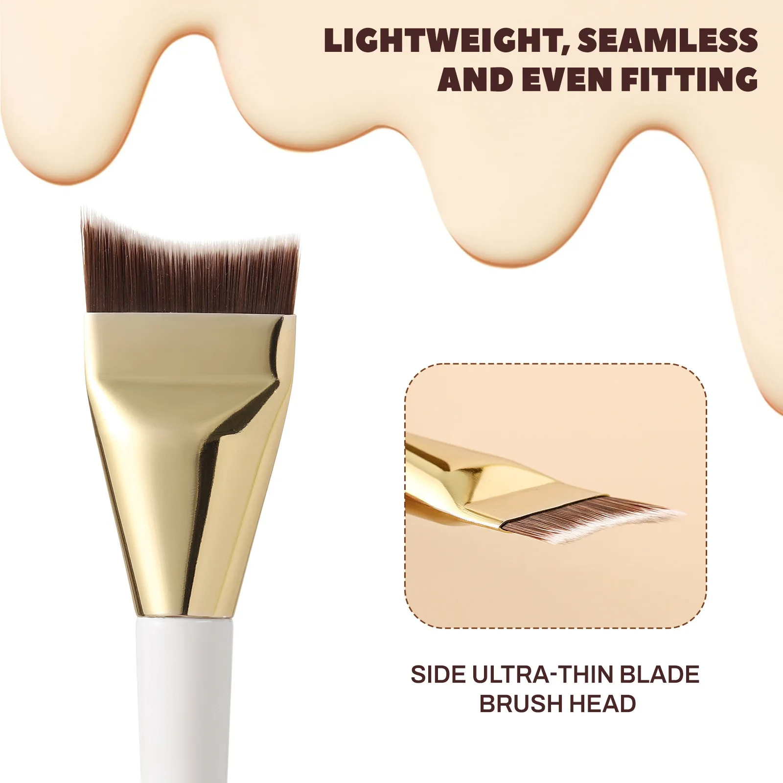 피쉬 테일 파운데이션 메이크업 브러쉬 곡선 파우더 프리 초박형 베벨 초승달 초보자 컨실러 브러쉬 플랫 헤드 메이크업 도구