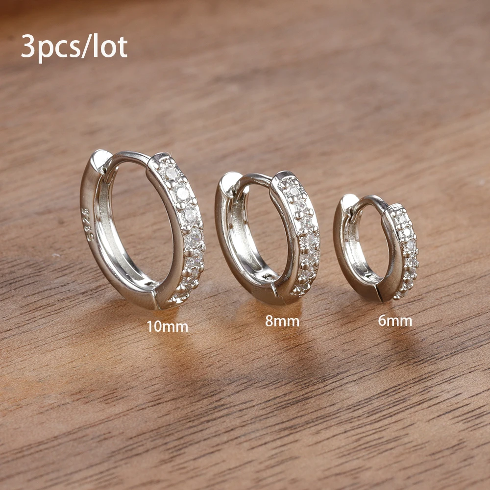 3 PCS/Set Simple Stainless Steel Crystal Small Hoop Earring Women Tiny Gold Color Cartilage Piercing Earring Minimalism Jewelry