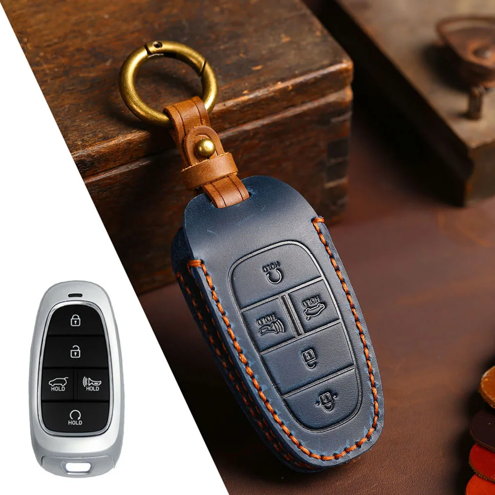 Leather Cover for Hyundai 5 Button Keyless Remote 2022 Model Protective Case with Anti-Fall and Shock Features