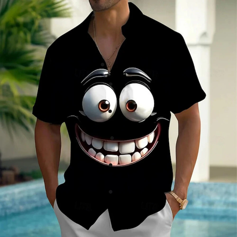 Cartoon Smiling Face Men's Shirt Summer Shirt Button Up Shirt Short Sleeve Funny Smile Graphic Hawaiian Shirts For Men Clothes