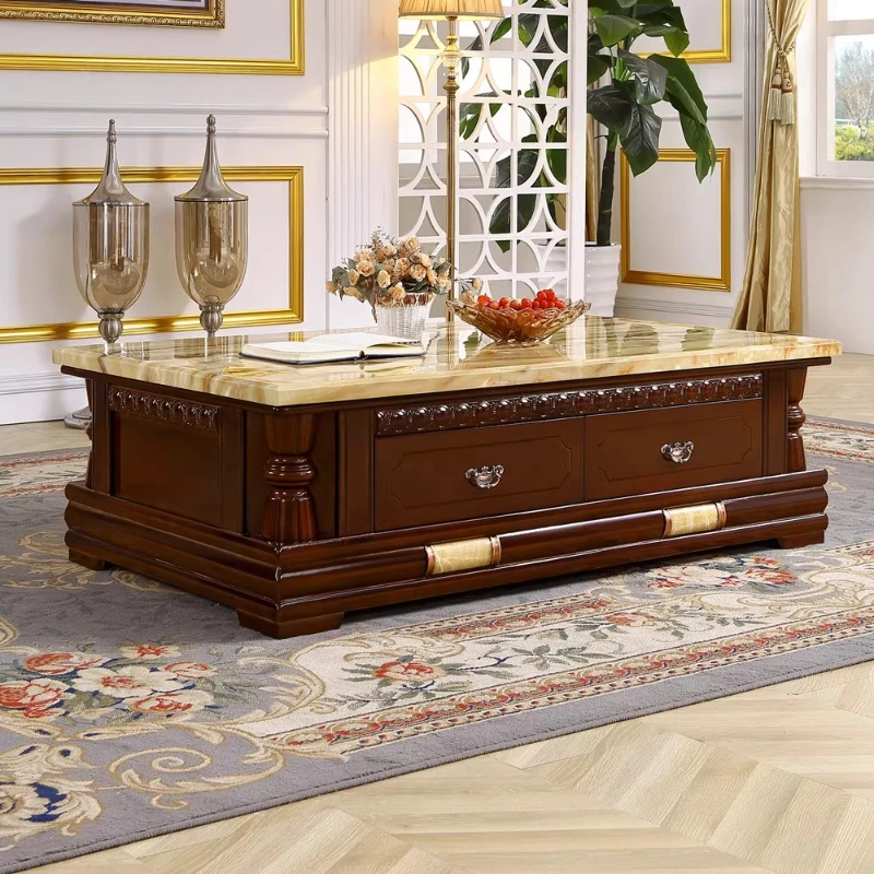 Four drawer storage walnut colored marble coffee table Design Interior side table luxury modern living room home Furniture