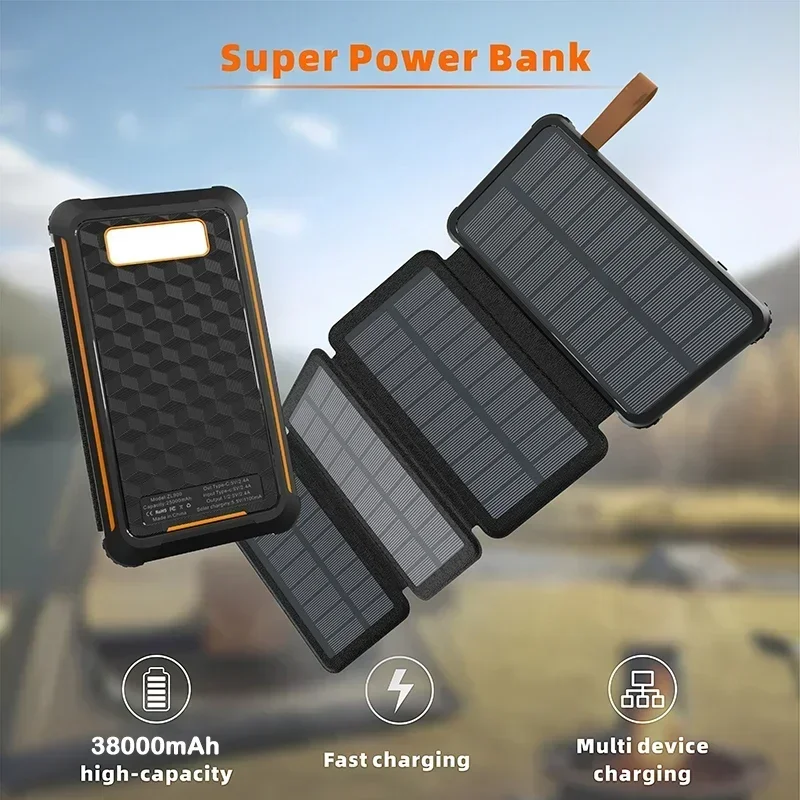 Solar Power Bank impermeabile da campeggio all'aperto pannelli solari pieghevoli portatili 5V 2A uscita USB Sun Power per telefono capacità reale