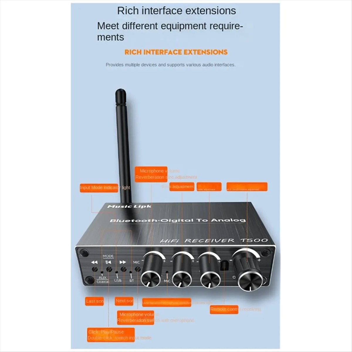 hfes-bluetooth-53-オーディオレシーバー-aux-同軸-マイク-usb-ロスレス音楽ワイヤレスオーディオアダプター-リモコン付き