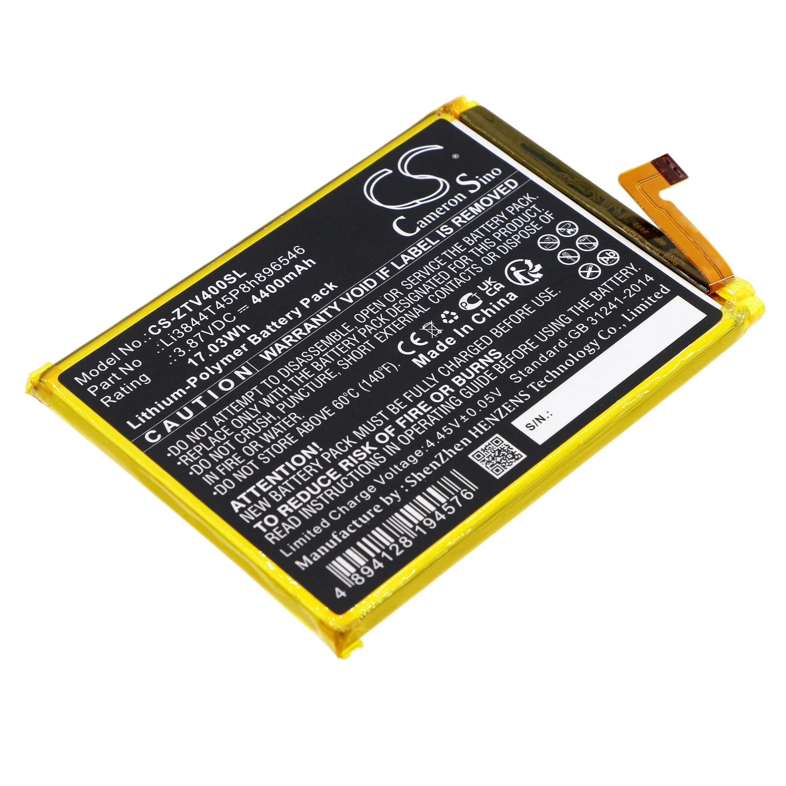 Cameron Sino 3.87V 4400mAh Mobile, SmartPhone Battery Li3844T45P8h896546 for ZTE Blade V40S, Axon 40 SE +TOOLS KIT