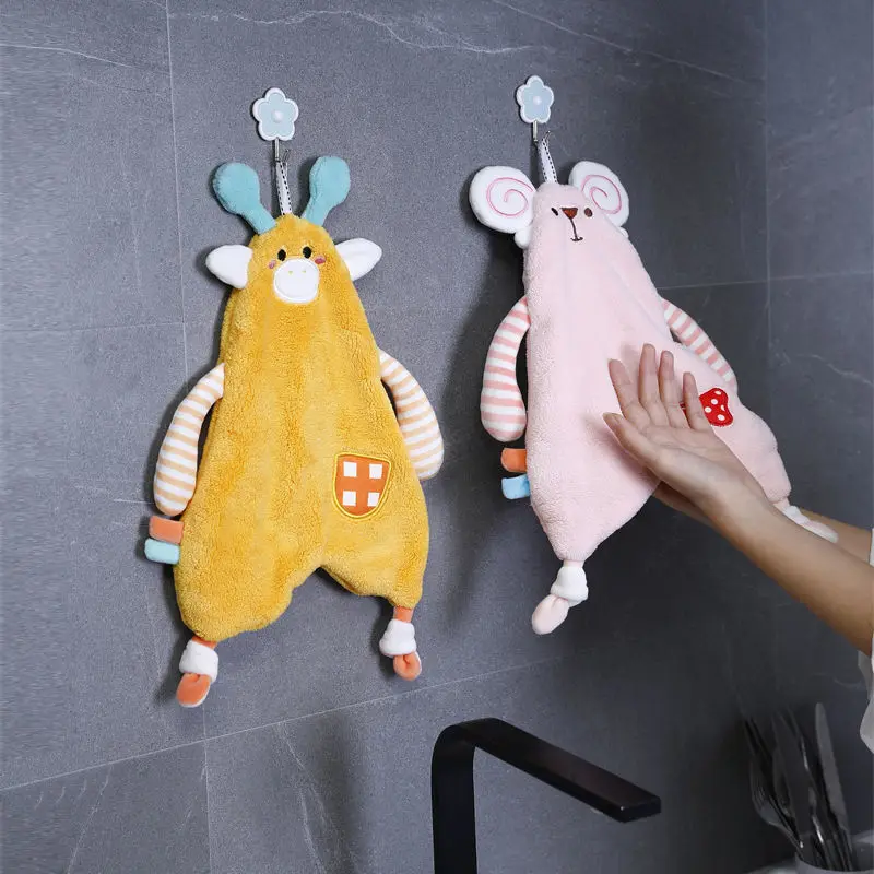 Cartoon Animals Hand Towel Soft Coral Fleece High Quality Absorbent Skin Friendly Children\'s Handkerchief Kitchen Bath Towels