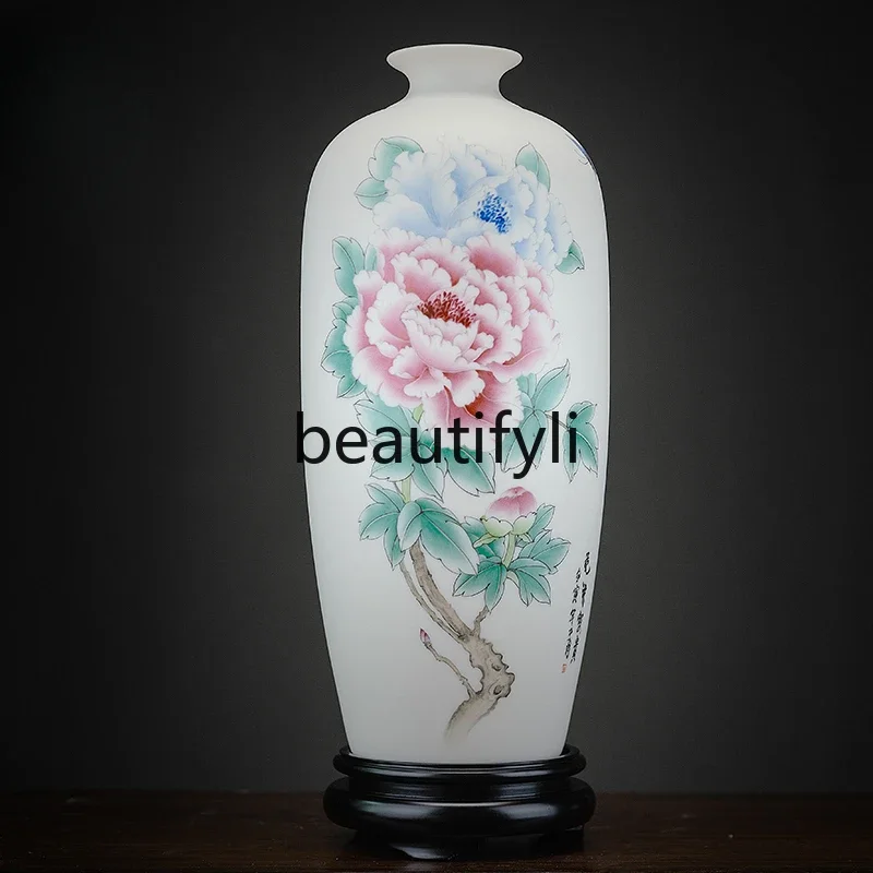 

Suet jade ceramic hand-painted medium-life vase vase ornament, flower arrangement Chinese classical home decoration