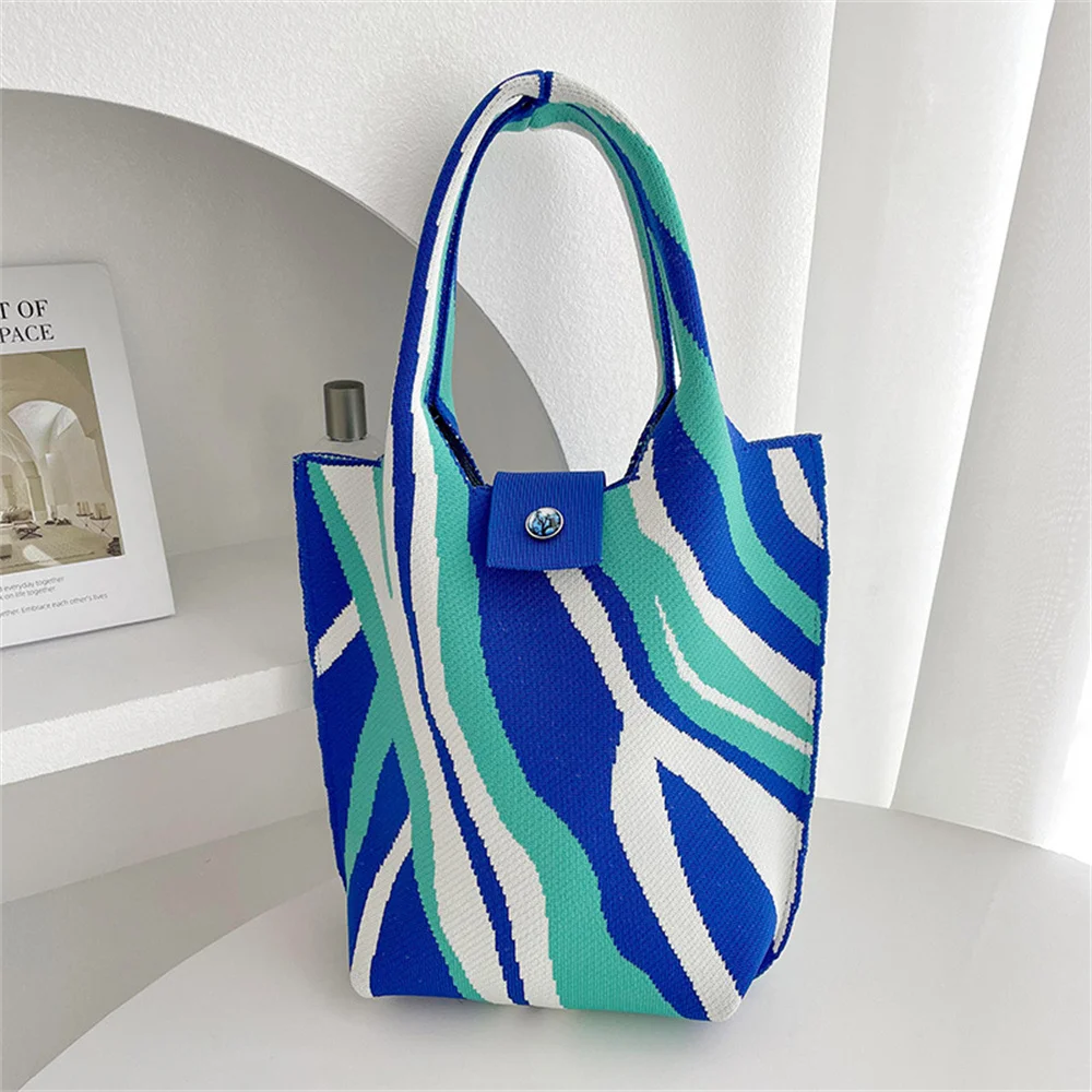 Nuova borsa a mano lavorata a maglia ondulata borsa a tracolla Casual da donna borsa a secchiello per pendolari borse per la spesa riutilizzabili