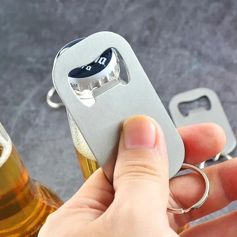 Cute Beer Bottle Opener Keychain Portable Stainless Steel Keychains for Men Mini Metal Bottle Can Opener Kitchen Gadgets Keyring