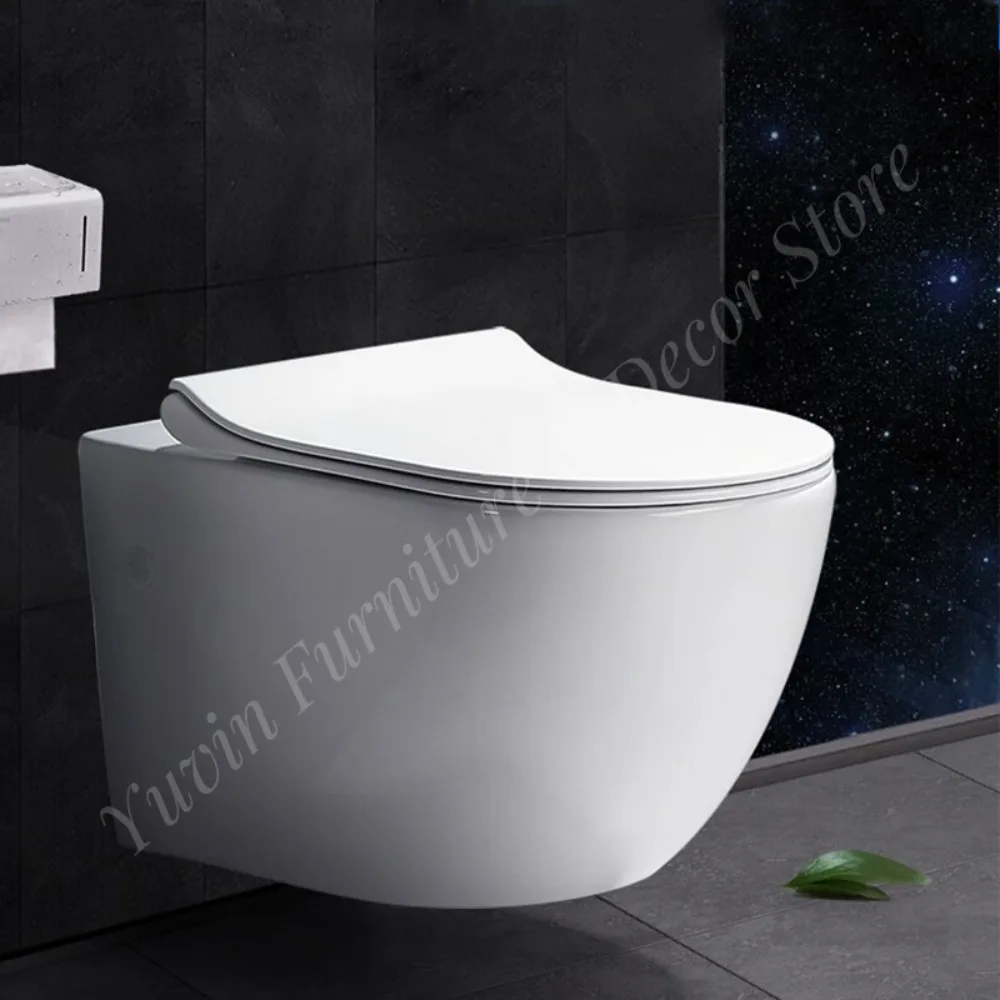 Gravity Flush Rimless Bathroom Wall Mount Ceramic Wc Set Concealed Cistern Wall Hung P Trap Toilet With Tank