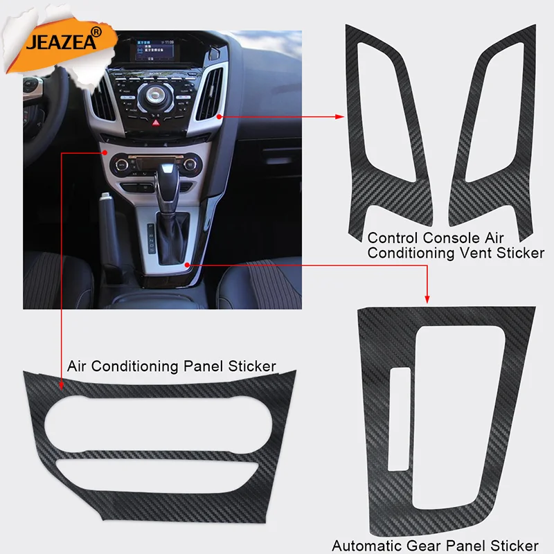 JEAZEA For Ford Focus 3 Tuning MK3 Automatic LHD Car Styling Interior Center Console Carbon Fiber Molding Sticker Decal